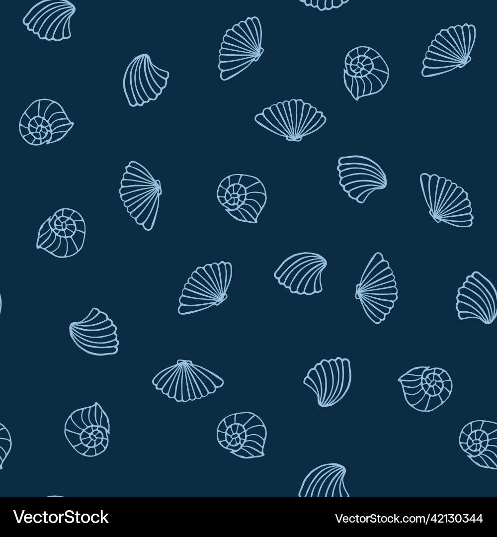 Seamless pattern of shells on a blue background Seamless pattern of shells on a blue background Vector Image