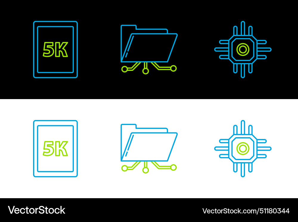 Set line processor tablet with text 5k and folder Set line processor tablet with text 5k and folder vector image