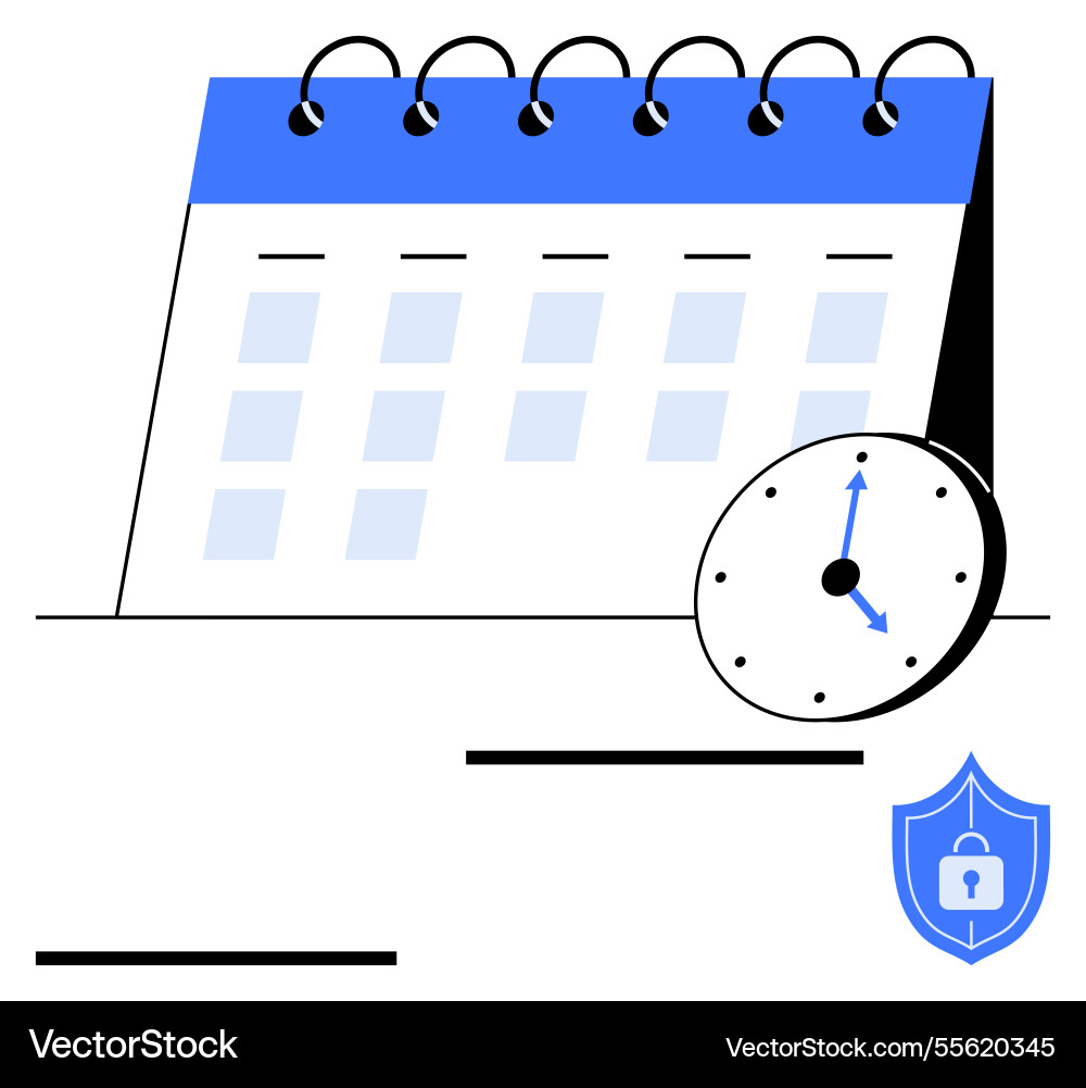 Calendar clock and shield representing time Calendar clock and shield representing time vector image