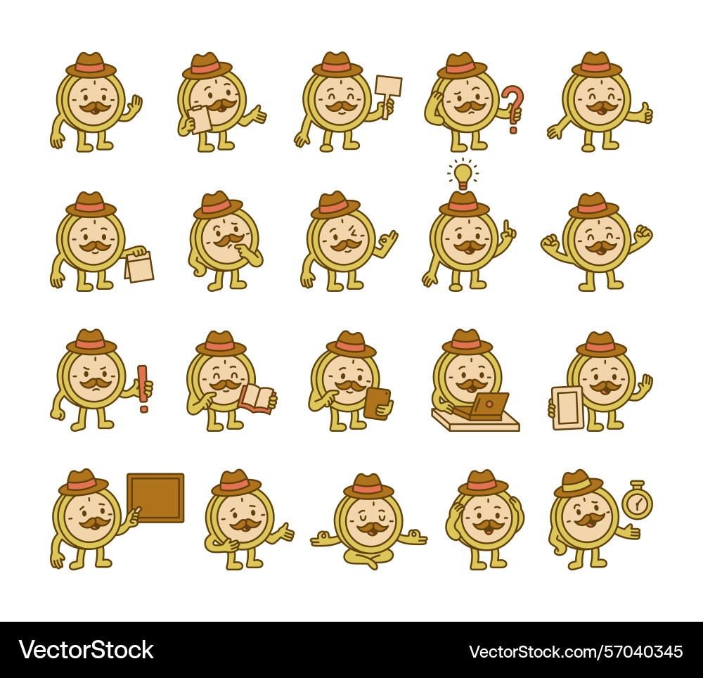 Clock guide character with mustache and hat Clock guide character with mustache and hat Vector Image