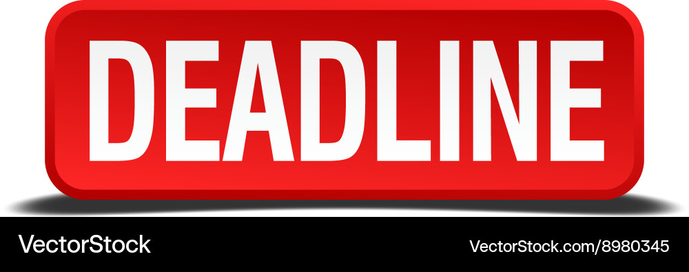 Deadline red 3d square button isolated on white vector image