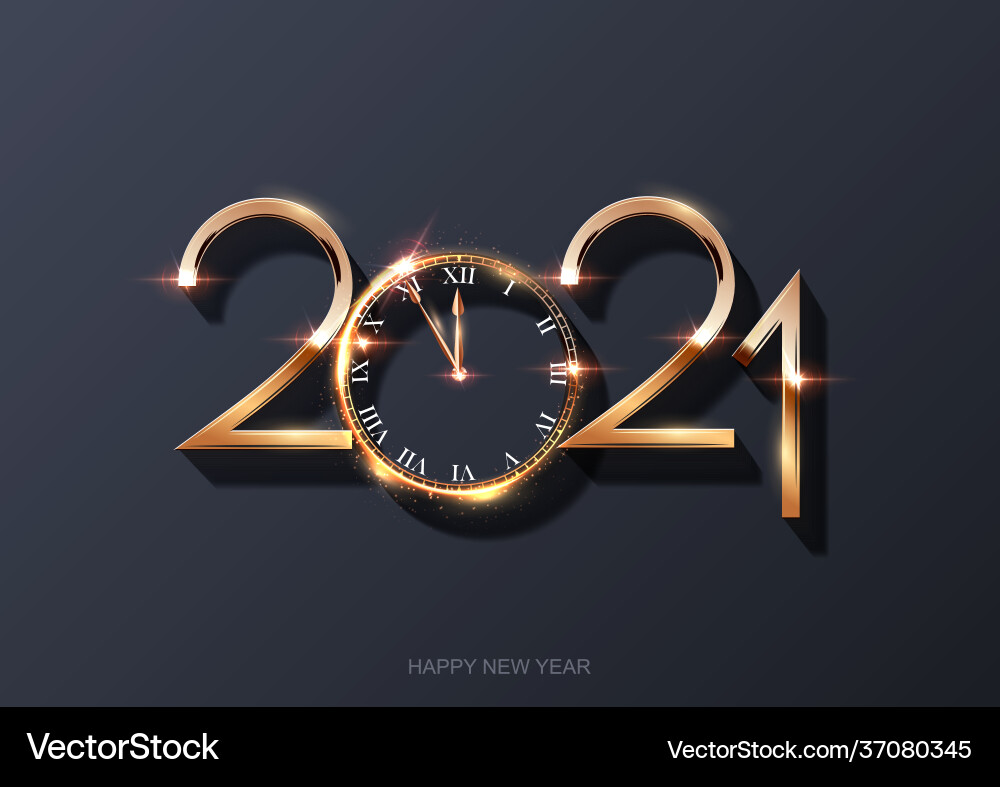 Glowing shiny new year clock and number on gray vector image