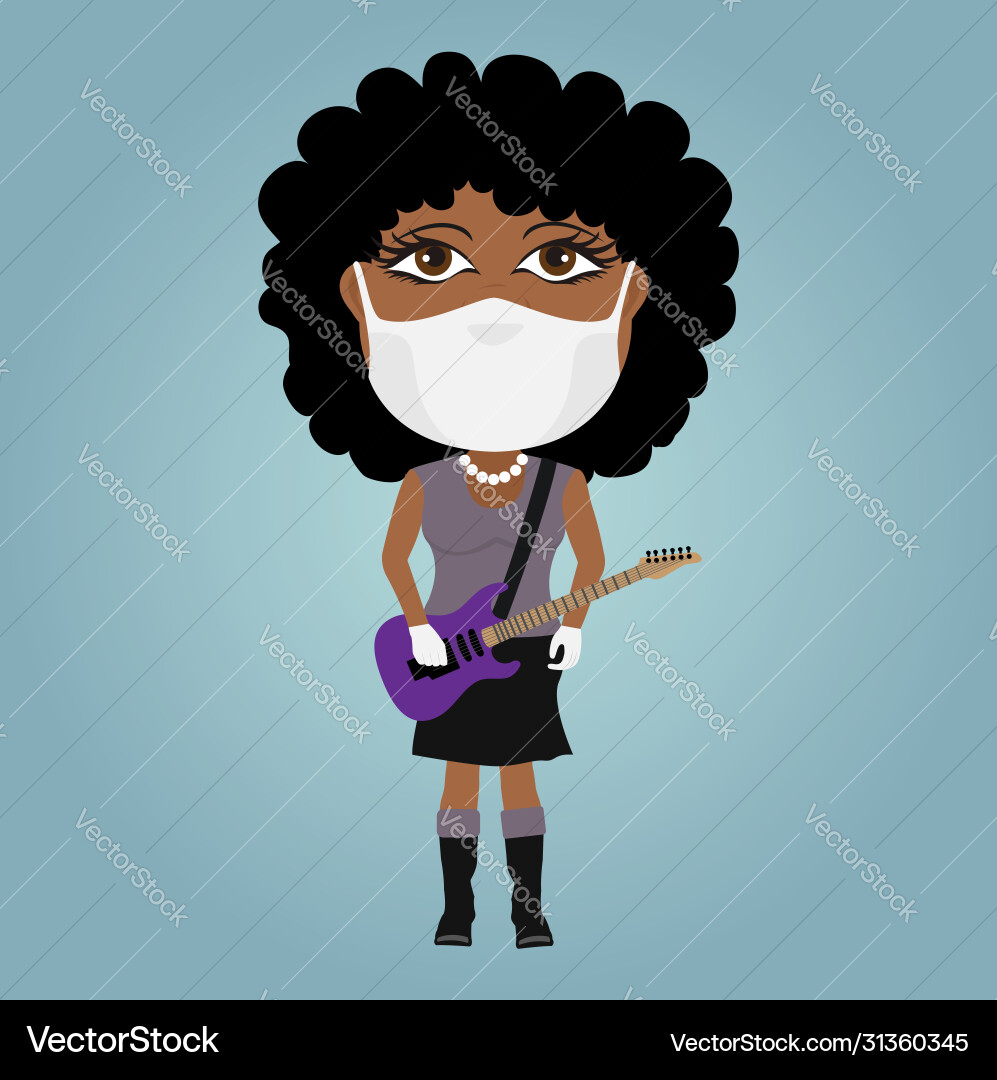 Musician purple electric guitar female black mask Musician purple electric guitar female black mask vector image