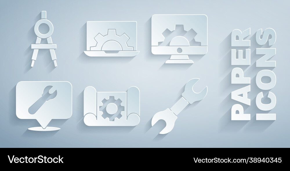Set graphing paper and gear computer monitor Vector Image