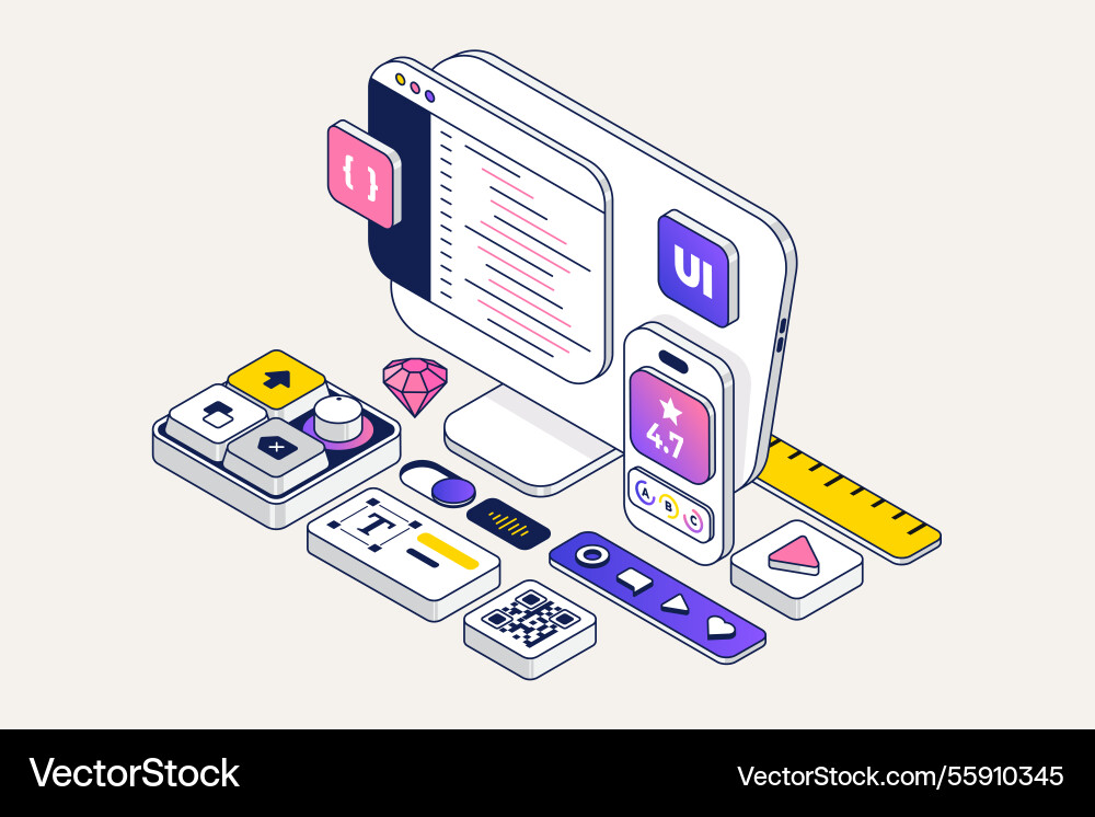 Trendy isometric of ui design Trendy isometric of ui design vector image