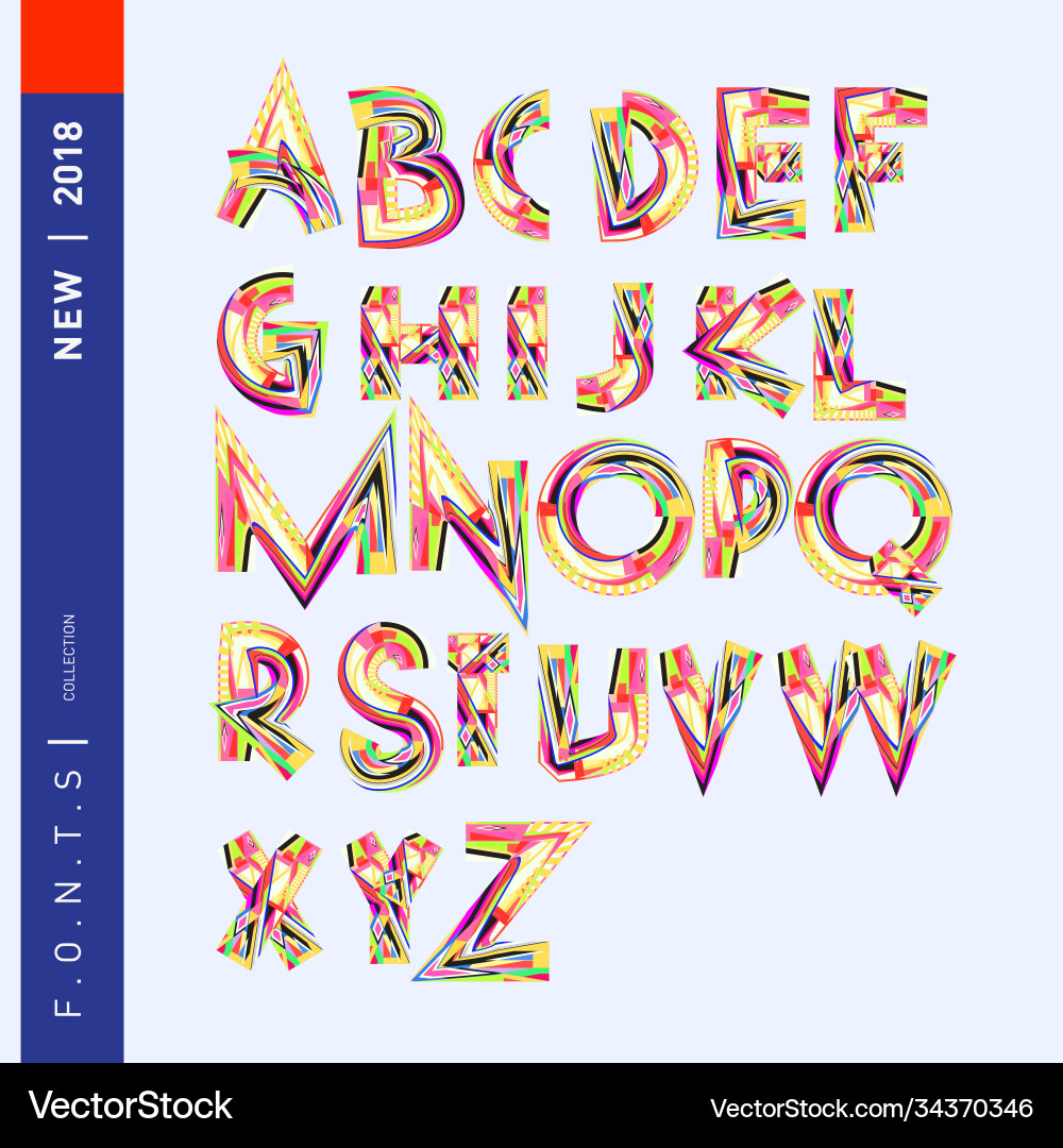 Abstract colorful font and alphabet vector image