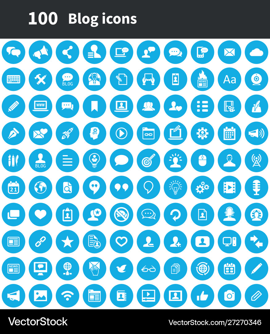 Blog 100 icons universal set for web and ui Vector Image