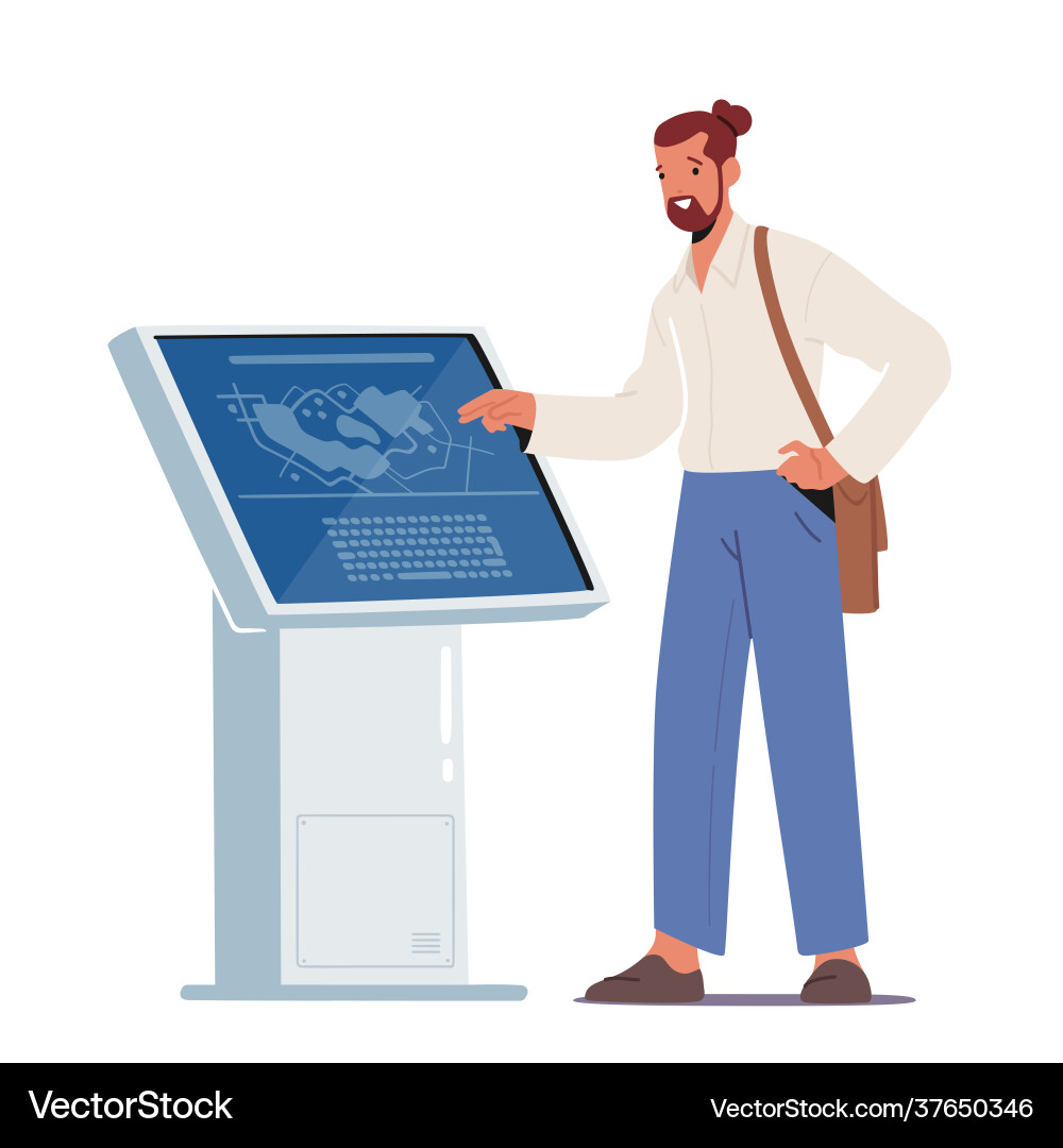 Character using info kiosk reading information Character using info kiosk reading information Vector Image