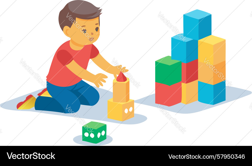 Child Playing with Stacking Blocks vector image