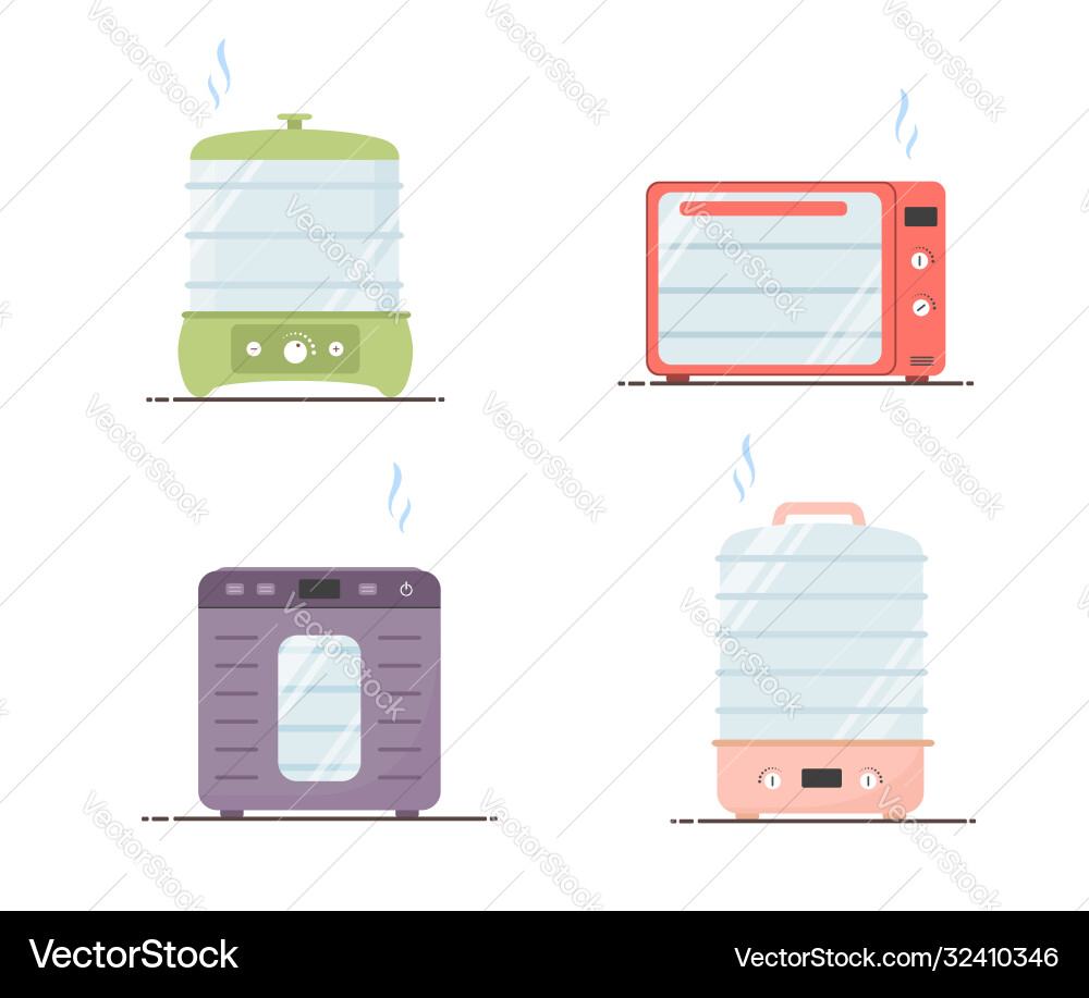 Electric food dehydrator set dryer machines Electric food dehydrator set dryer machines vector image