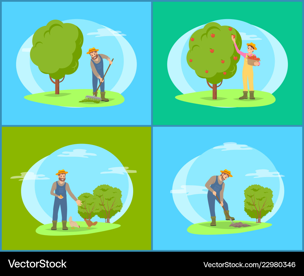 Farmer with spade and rake Royalty Free Vector Image