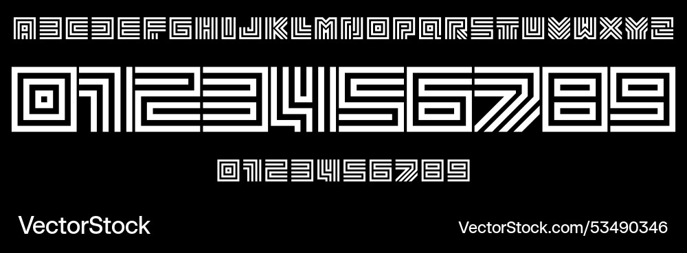 Geometric maze font bold structured lines Geometric maze font bold structured lines vector image