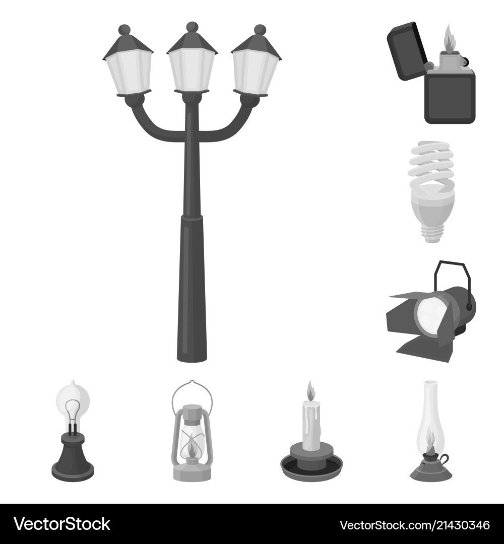 Light source monochrome icons in set collection vector image
