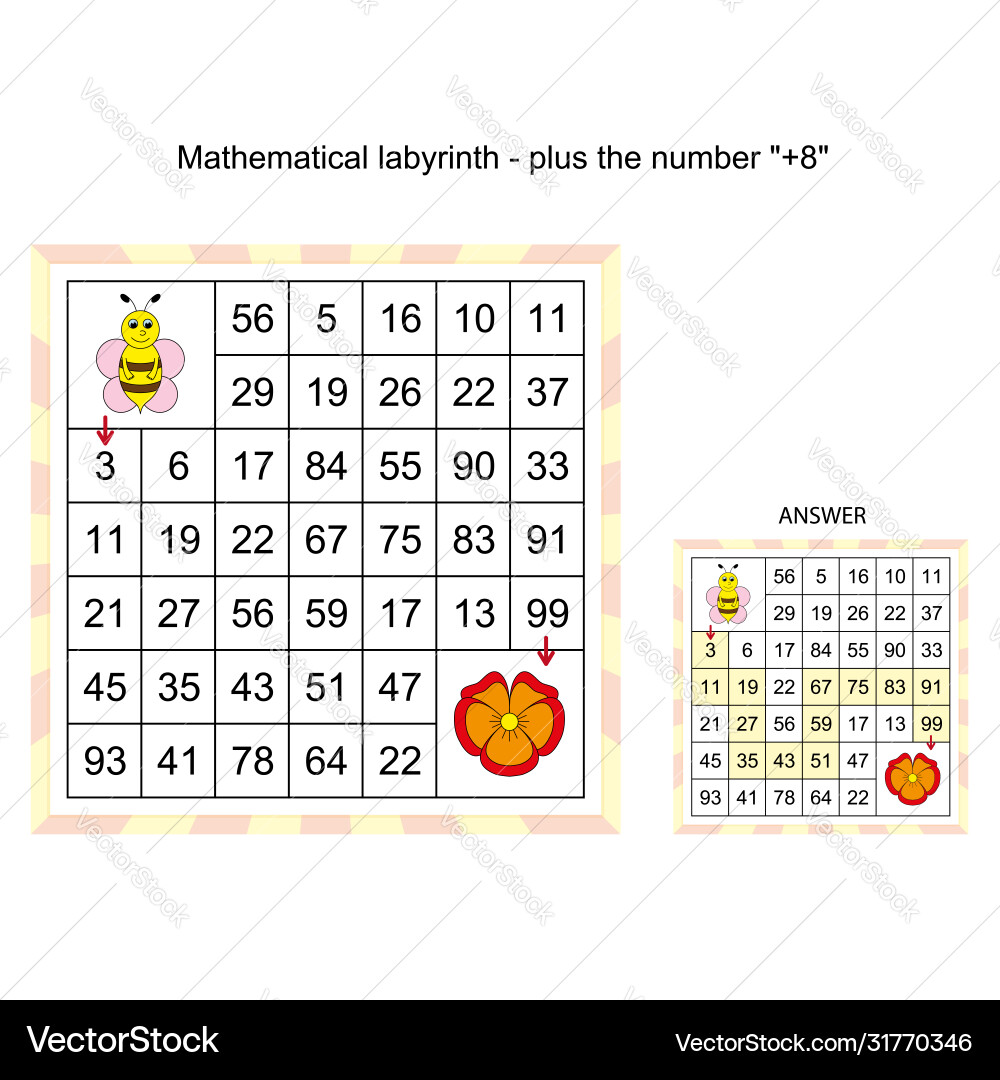 Mathematical labyrinth worksheet - plus Royalty Free Vector