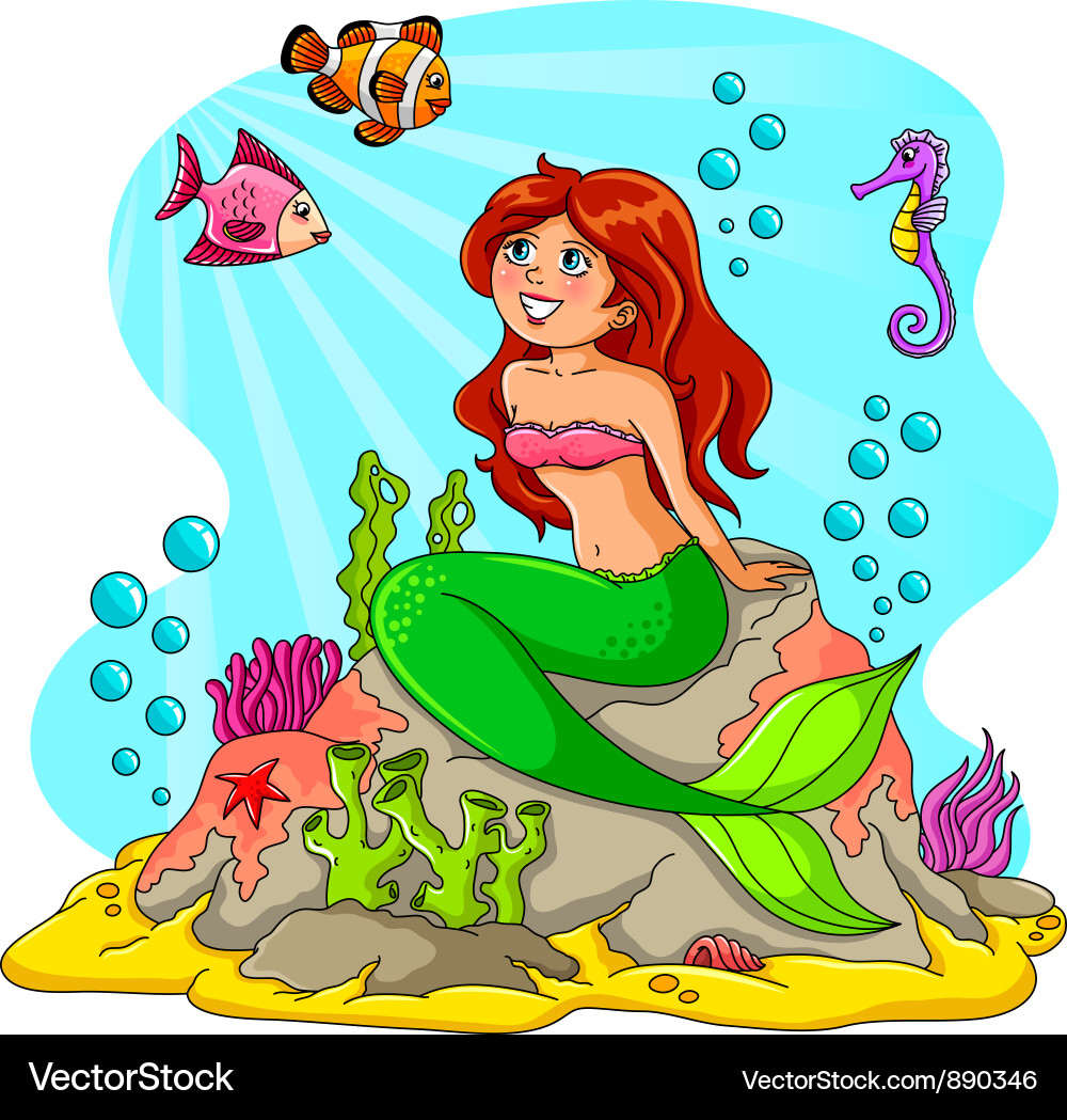 Mermaid and Underwater Friends Vector Image