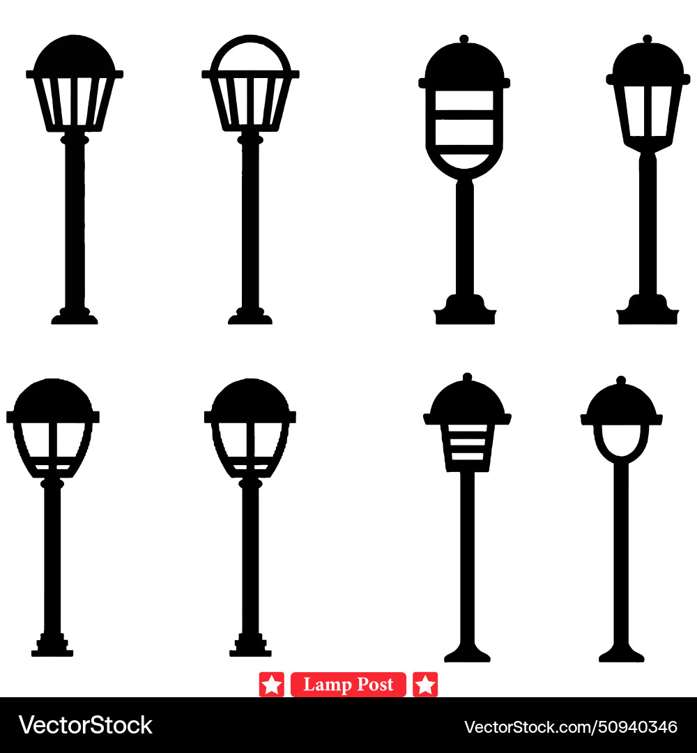 Ornamental lamp post set detailed city street Ornamental lamp post set detailed city street vector image
