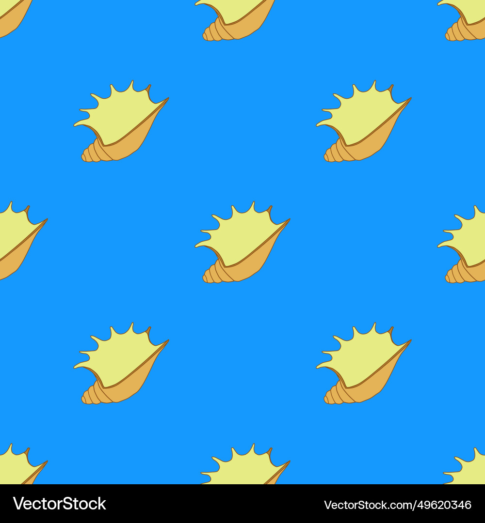 Seashell seamless pattern on the blue background Vector Image