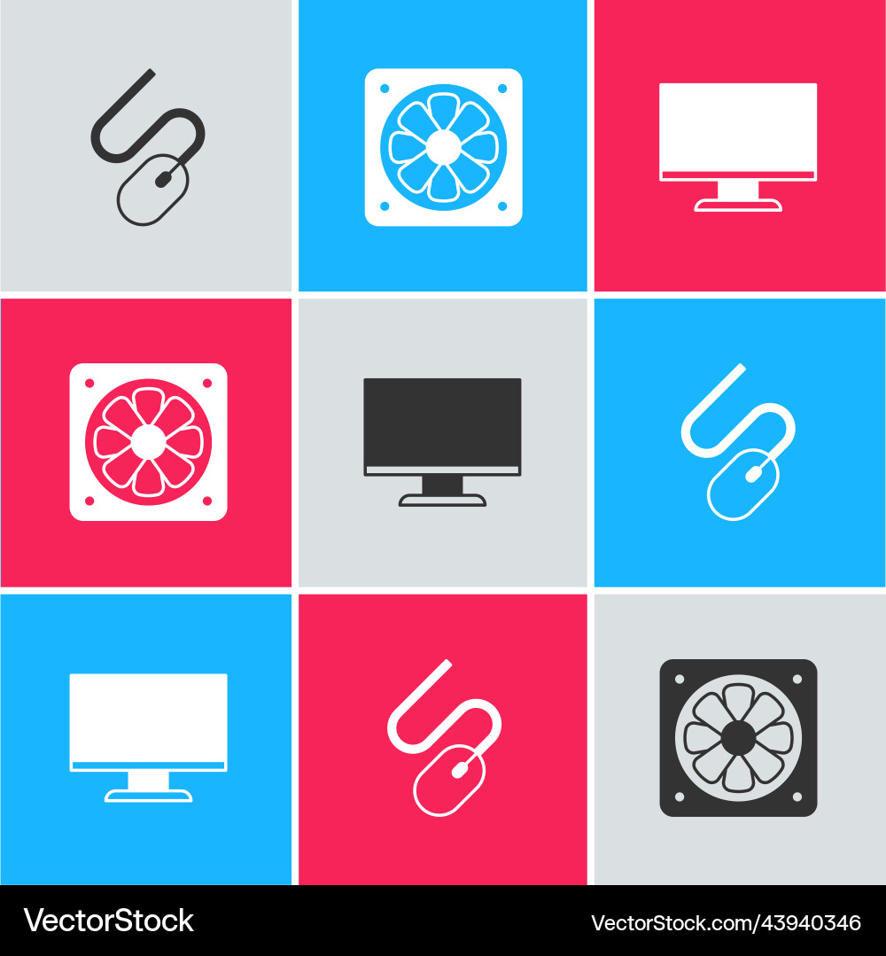 Set computer mouse cooler and monitor screen icon Set computer mouse cooler and monitor screen icon Vector Image