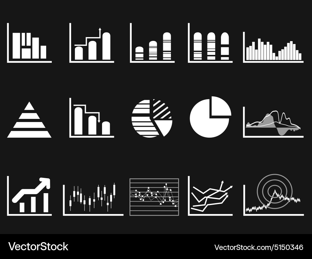White graph chart icon on black background Vector Image