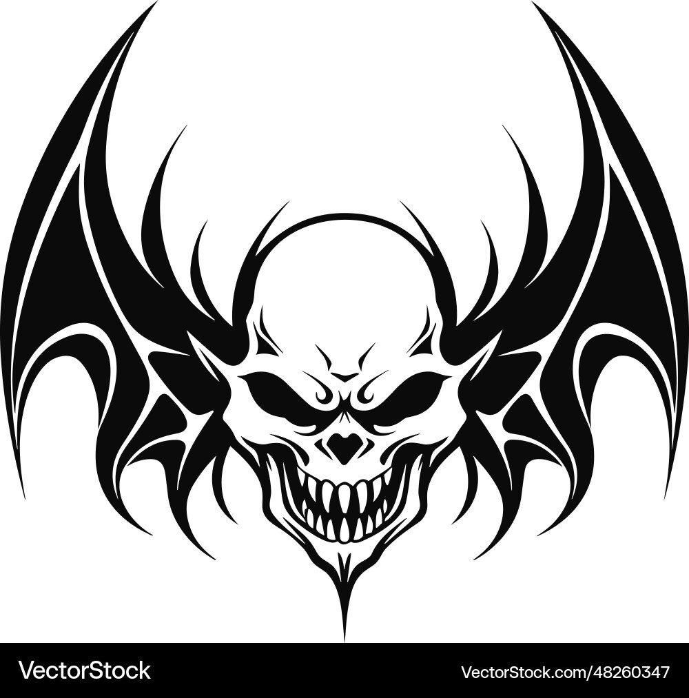 A head skull with dragon wings in vintage style vector image