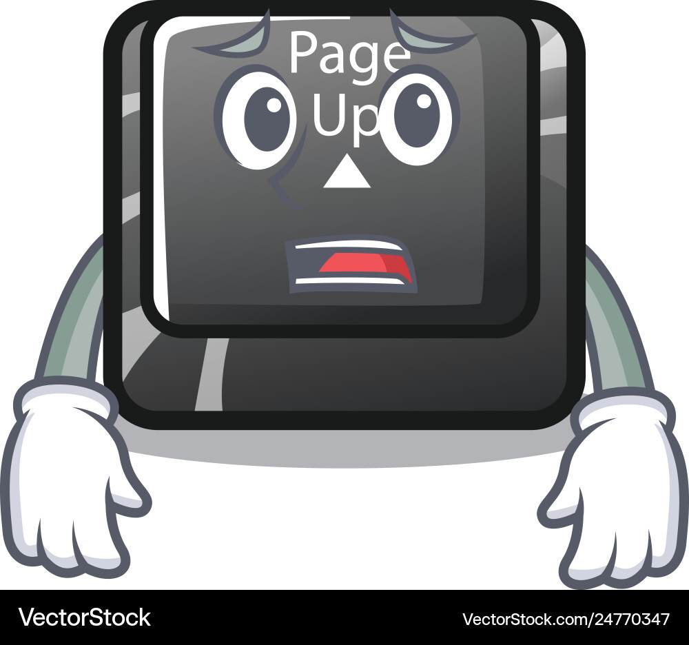 Afraid button page up on computer cartoon Afraid button page up on computer cartoon vector image
