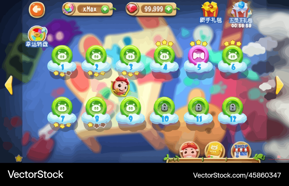 Complete set of level button game ui pop-up icon vector image