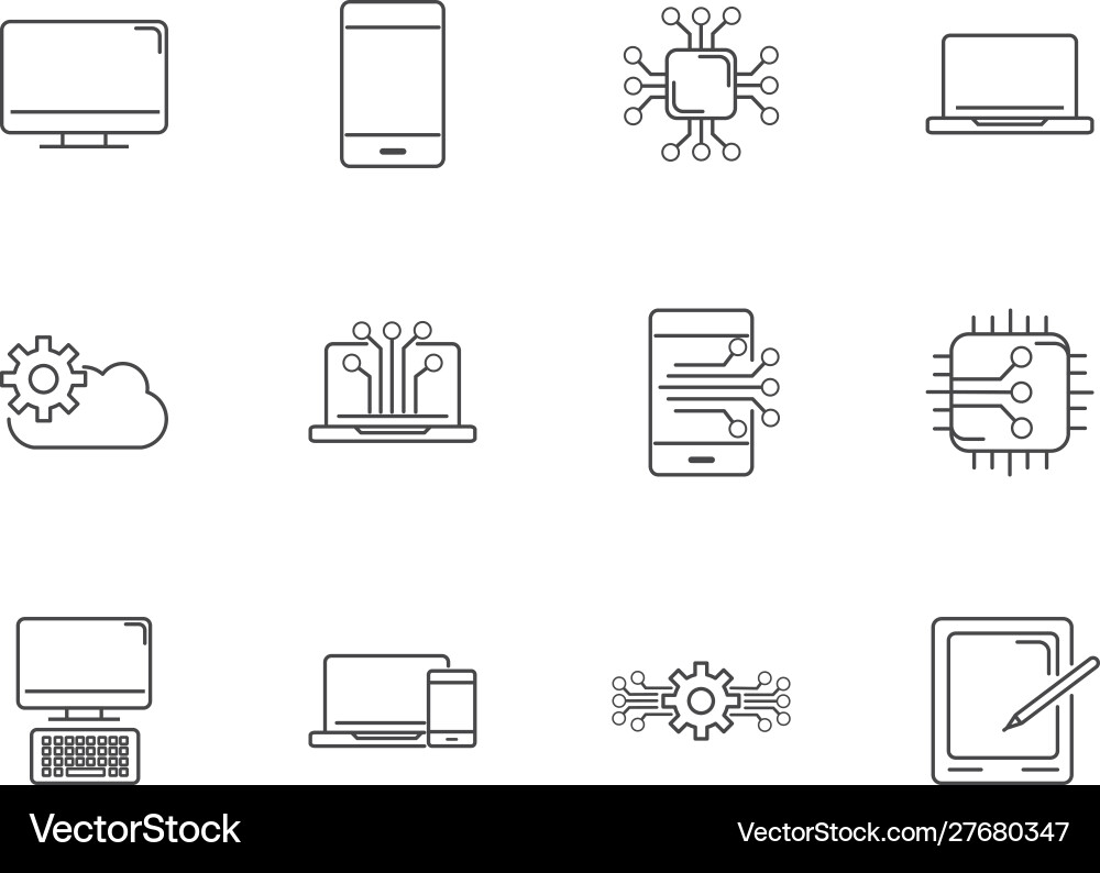 Digital tech circuit board icons set line Vector Image