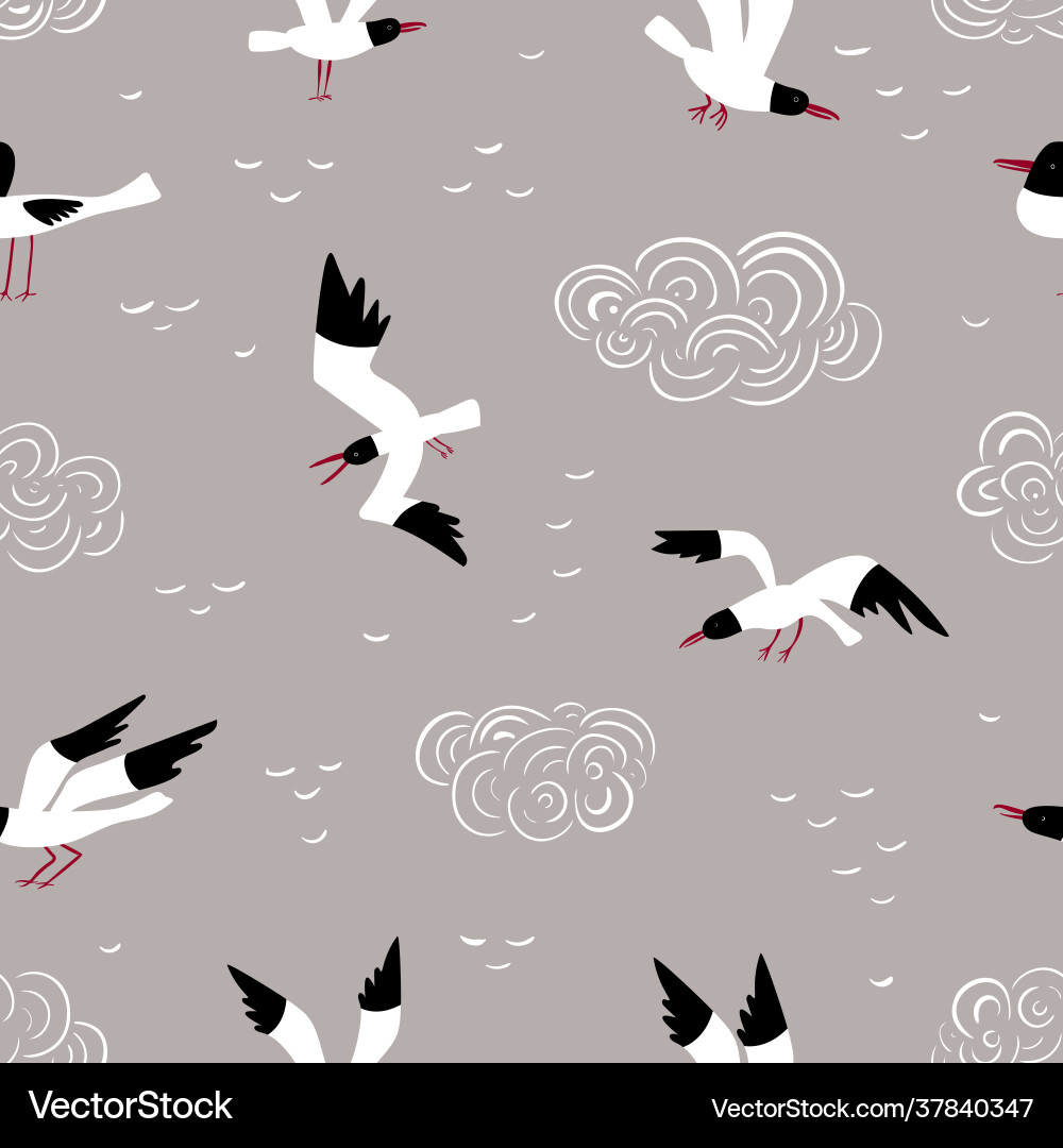 Seamless pattern with different seagulls Vector Image