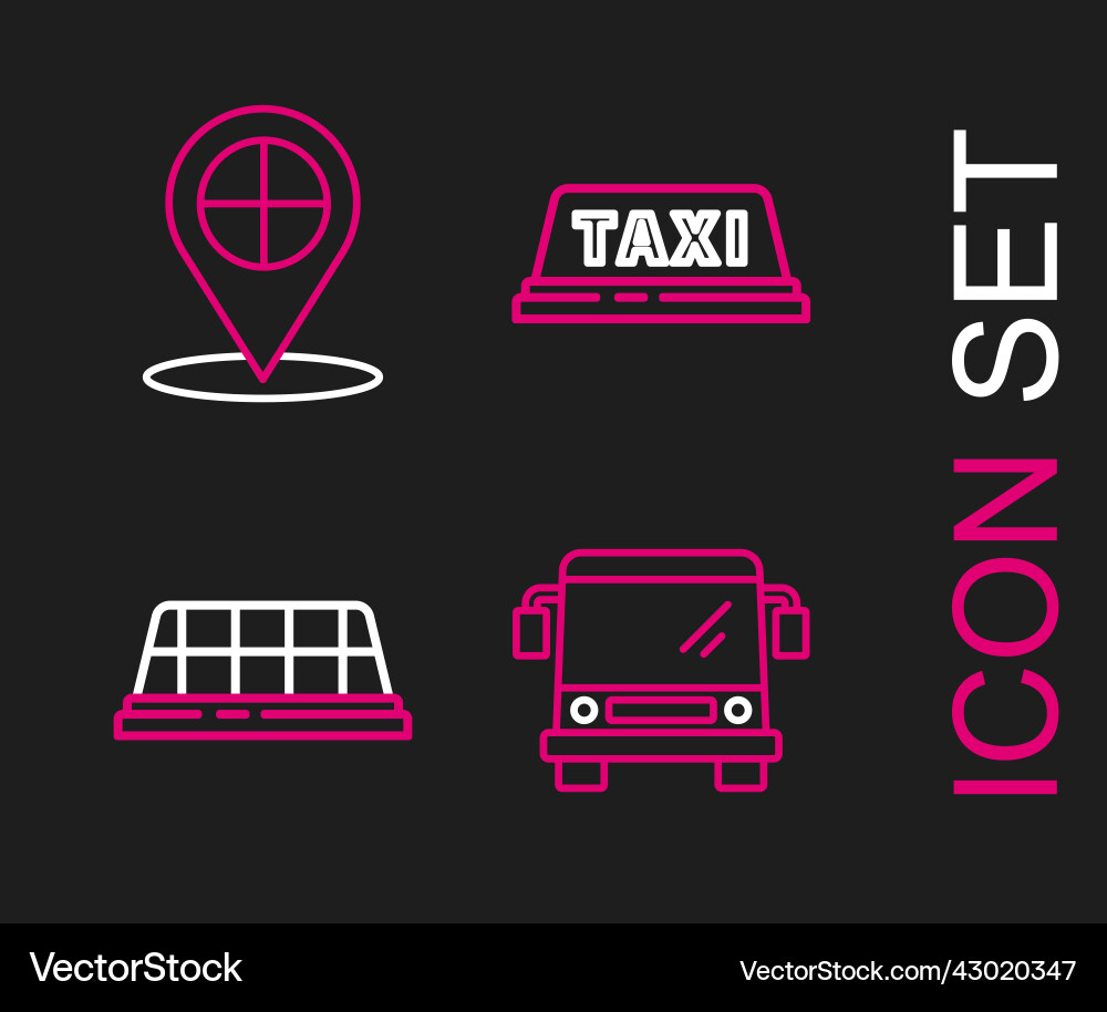 Set line bus taxi car roof and map pointer Vector Image