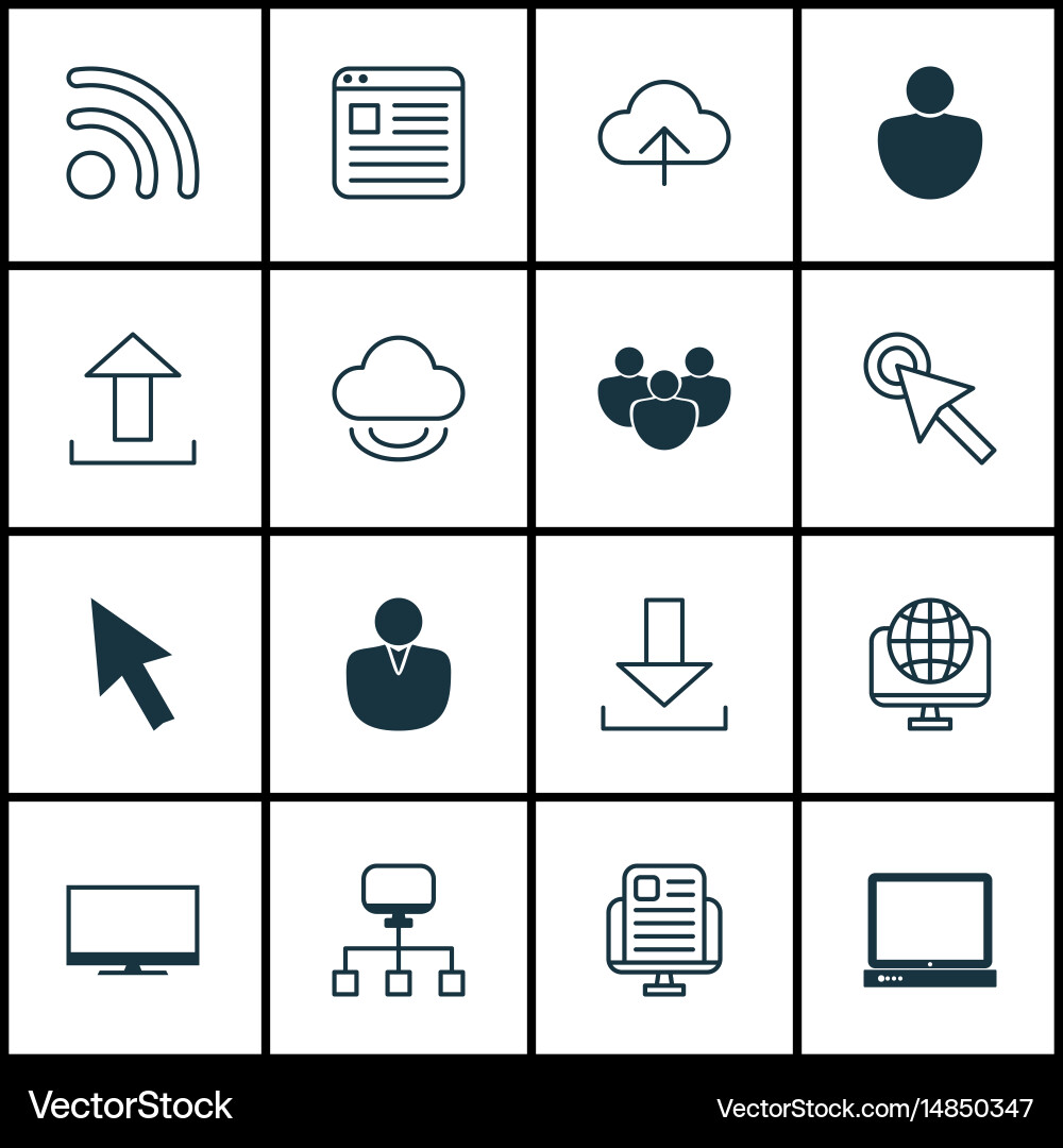 Set of 16 internet icons includes display login vector image
