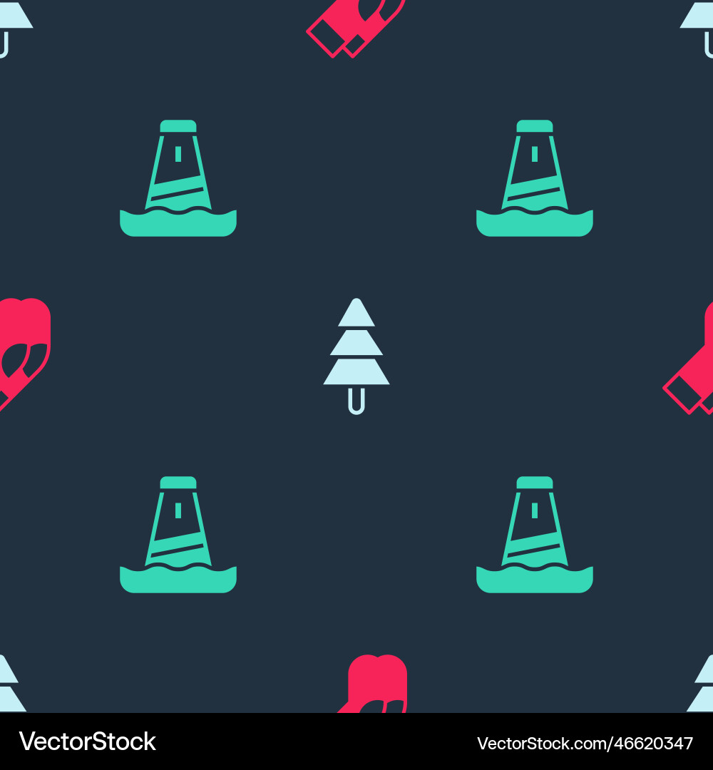 Set socks tree and lighthouse on seamless pattern Set socks tree and lighthouse on seamless pattern Vector Image
