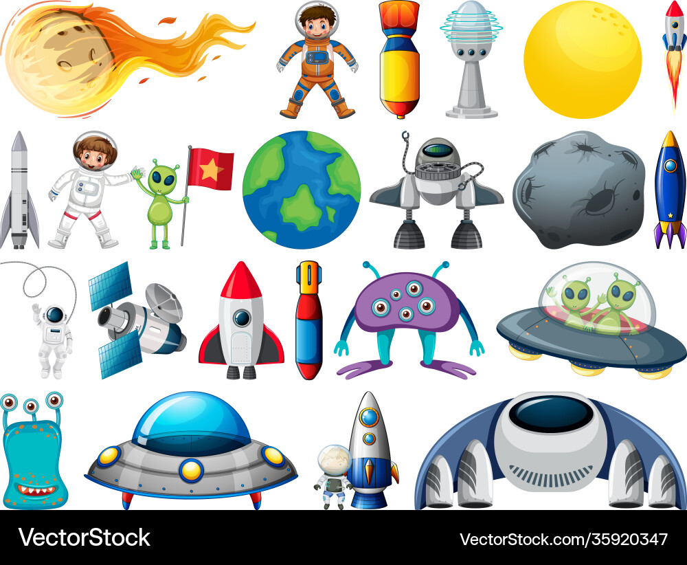 Set space objects and elements isolated Set space objects and elements isolated vector image