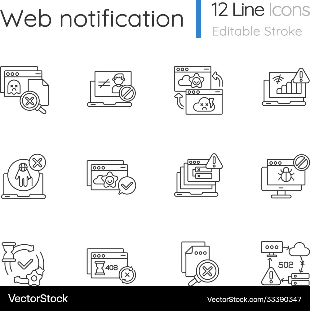 Web notifications linear icons set Web notifications linear icons set vector image