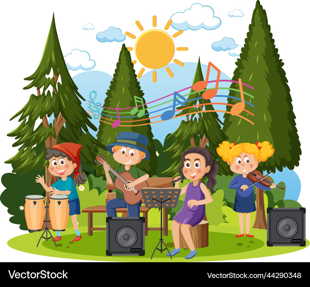 Kinder spielen Musik im Park Kinder spielen Musik im Park vektorbild
