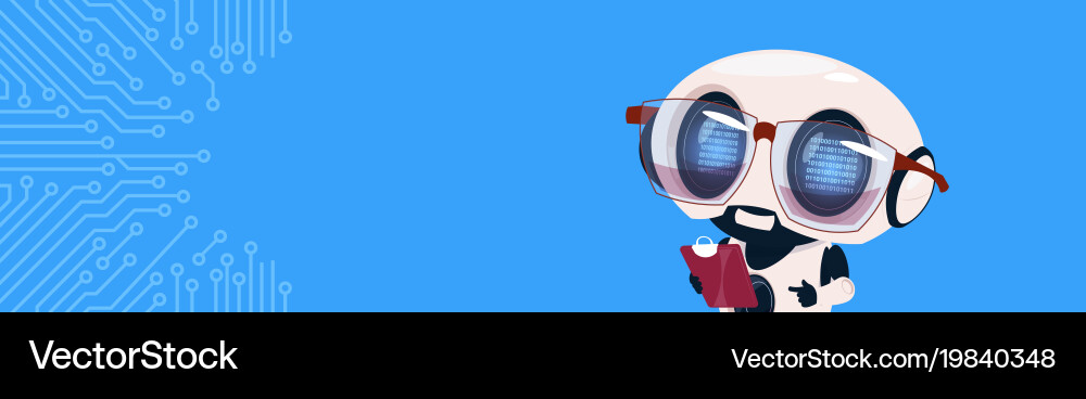 Modern robot work on tablet computer chatter bot vector image