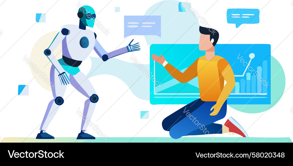 Person Using Tablet with Robot Interface Vector Image