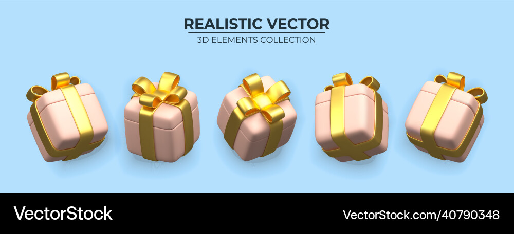 Set of realistic 3d gift box with golden ribbons Set of realistic 3d gift box with golden ribbons vector image