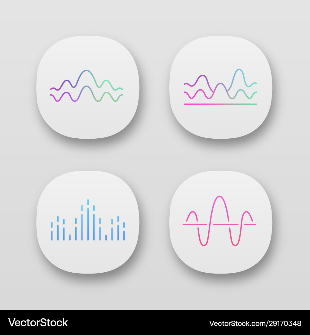 Sound waves app icons set uiux user interface Sound waves app icons set uiux user interface vector image