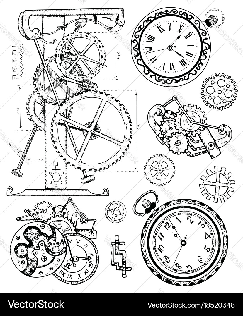 Steampunk Clockwork Gears – Royalty-Free Vector | VectorStock, image size:829x1080
