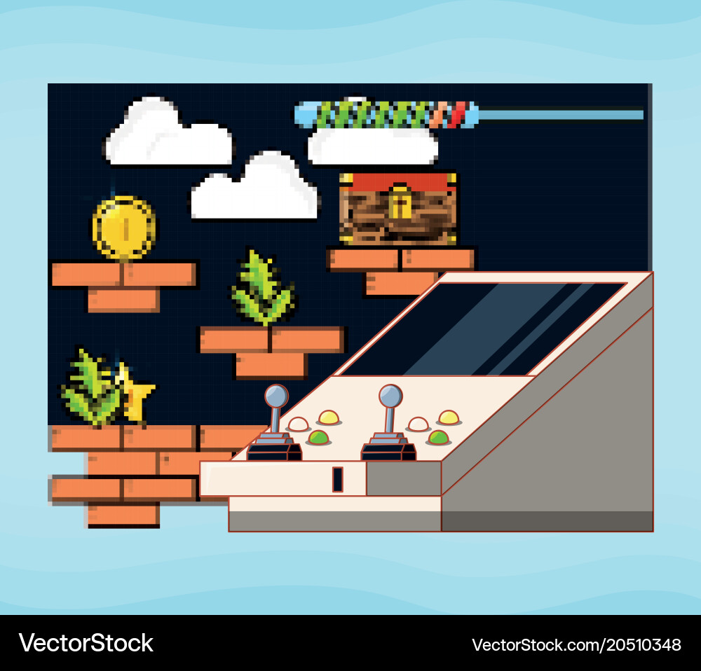 Video game scene interface with console vector image
