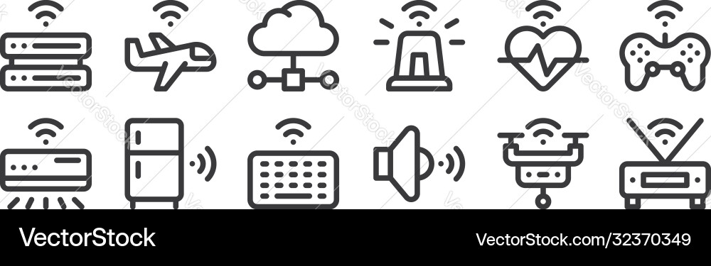 12 set linear internet things icons thin Vector Image
