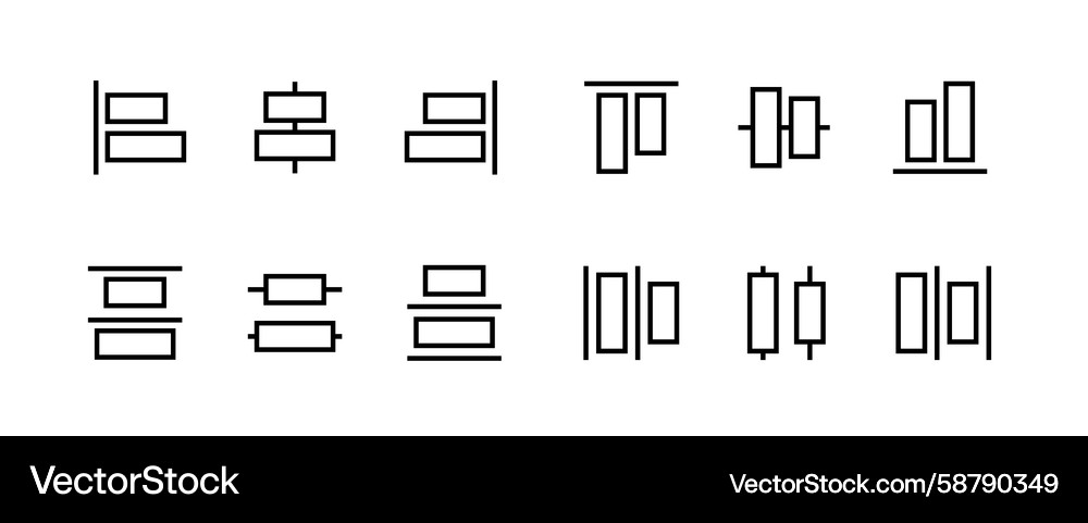 Alignment icon set for object positioning Alignment icon set for object positioning Vector Image