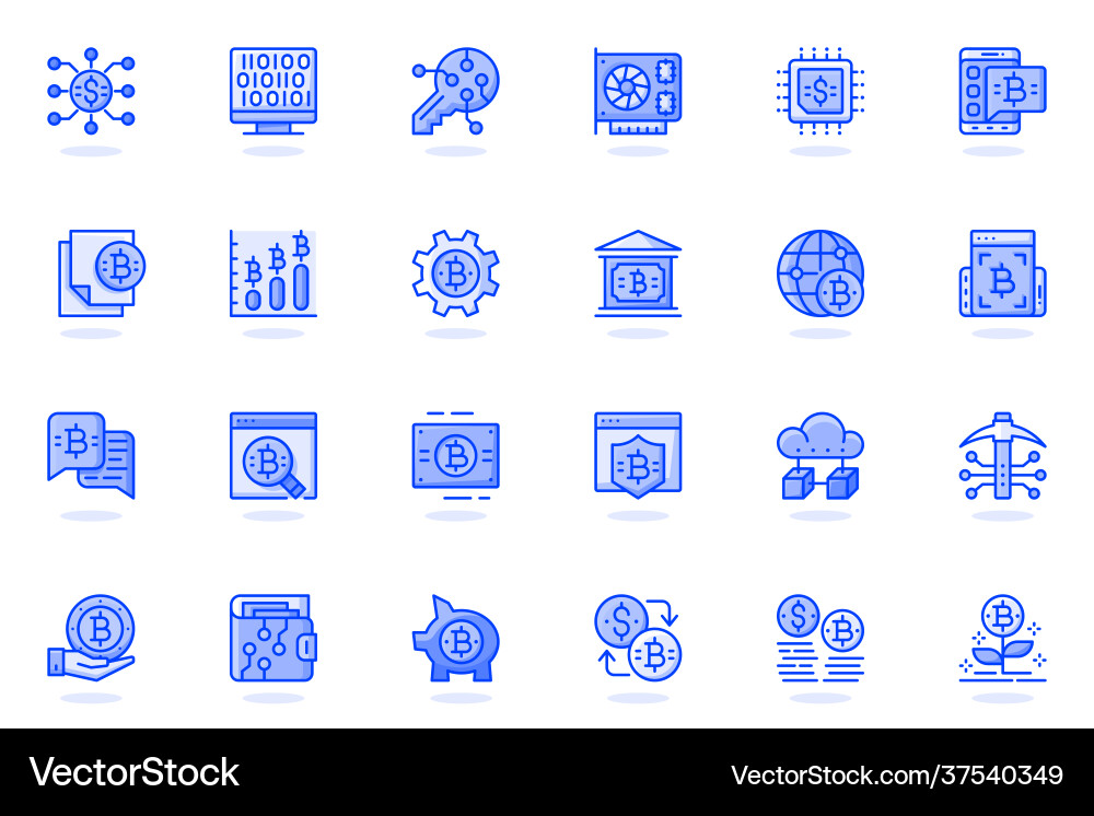 Bitcoin mining web flat line icon bundle outline Bitcoin mining web flat line icon bundle outline vector image