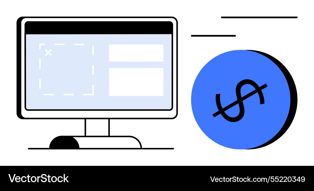 Computer monitor with interface and dollar sign Vector Image