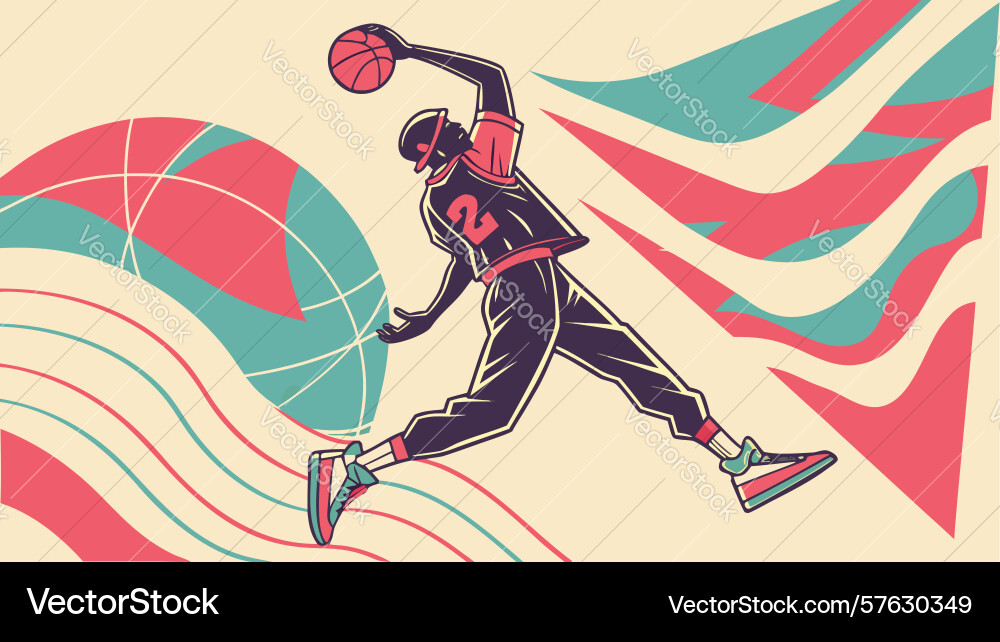 Dynamic basketball player in motion with abstract vector image