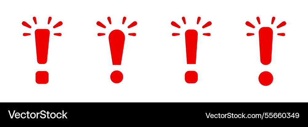 Four red exclamation marks in a row vector image