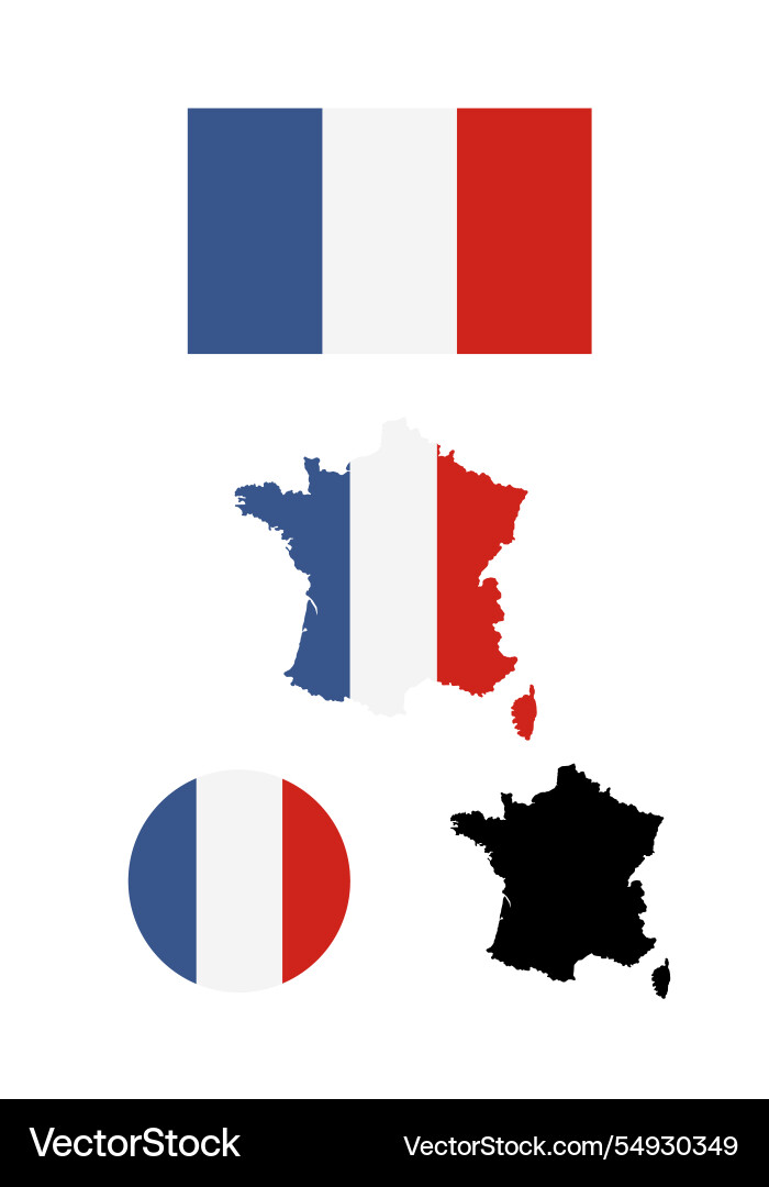 France flag and map set isolated on white Vector Image