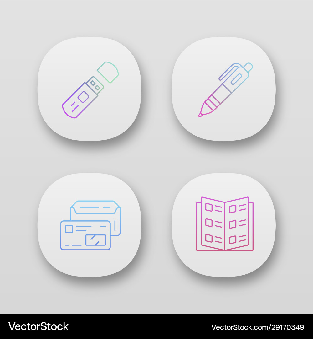 Office work accessories app icons set uiux user Office work accessories app icons set uiux user vector image