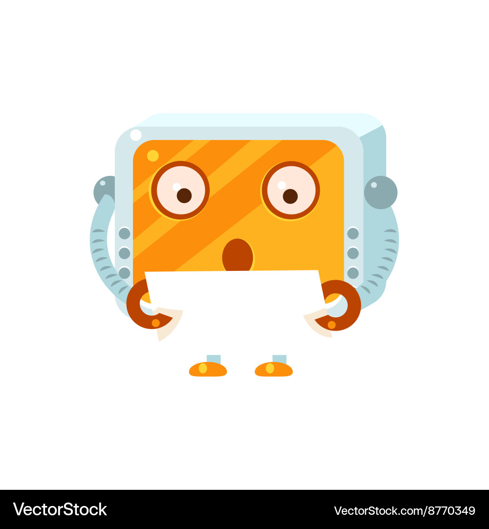 Reading paper little robot character Vector Image