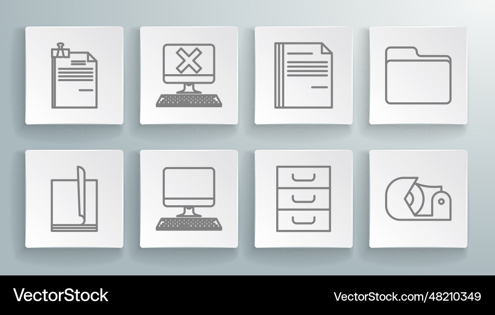 Set line file document computer with keyboard Set line file document computer with keyboard vector image